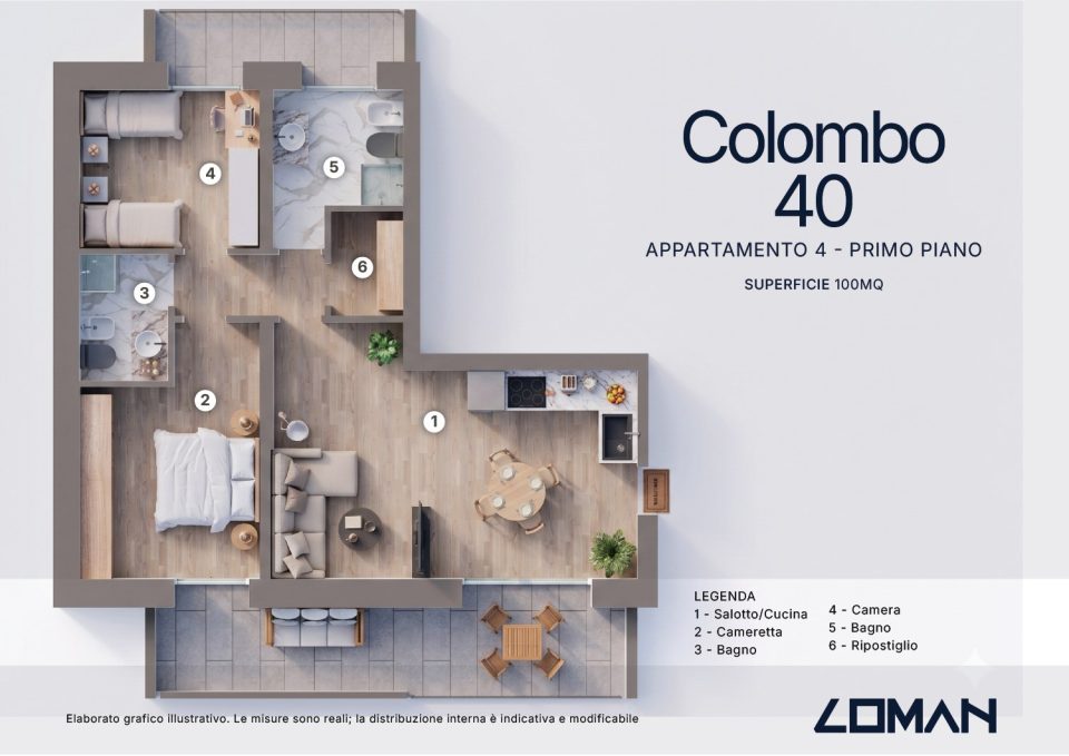 Planimetria appartamento Colombo 40 di Loman