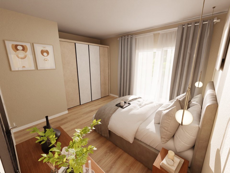Rendering 3D Colombo 40 di Loman, camera matrimoniale
