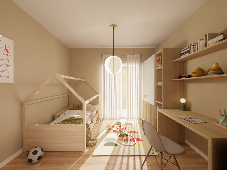Rendering 3D Colombo 40 di Loman, cameretta