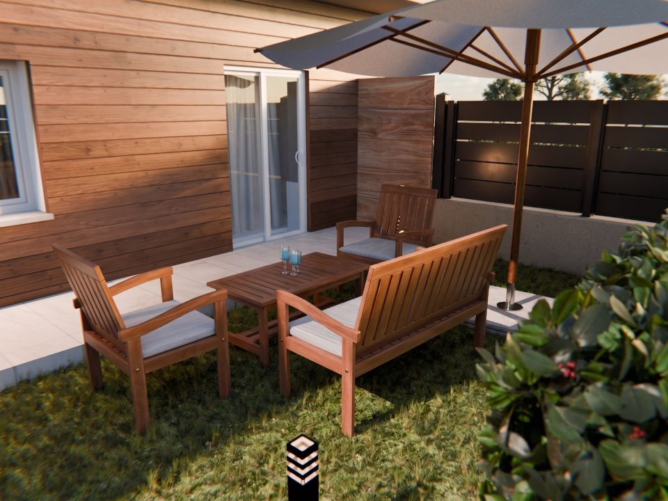 Rendering 3D Colombo 40 di Loman, giardino